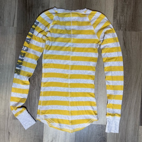 Y2K Vintage Victoria’s Secret PINK Yellow and Gray Striped Long Sleeve Henley - Picture 5 of 8